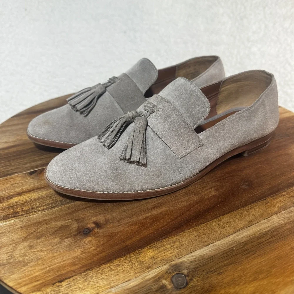 Franco Sarto Womens Grey Suede Tassel Loafers Slip On Flats Shoes Size 8.5M